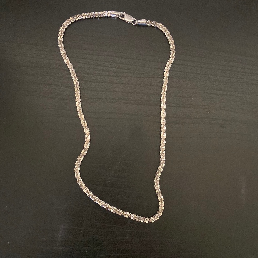 Vtg 925 Italy Sterling Silver Crisscross Chain Necklace, Signed KA 1772